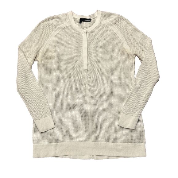 The Kooples Womens Medium Jumper Cotton 1/4 Button Pullover Open Knit top - Picture 1 of 7